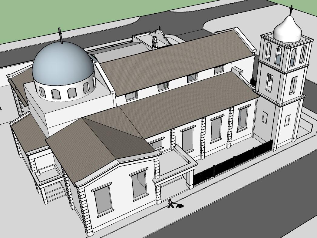 Vista lateral 3D del nuevo templo